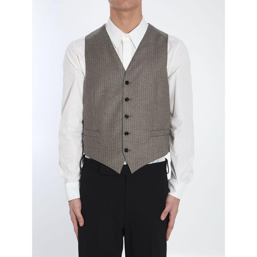 CELINE Pinstripe Wool Vest Men GREY Vests